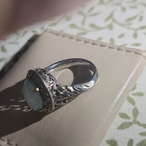 Gabrielle & Co. Intricate Silver Ring with Blue Stone